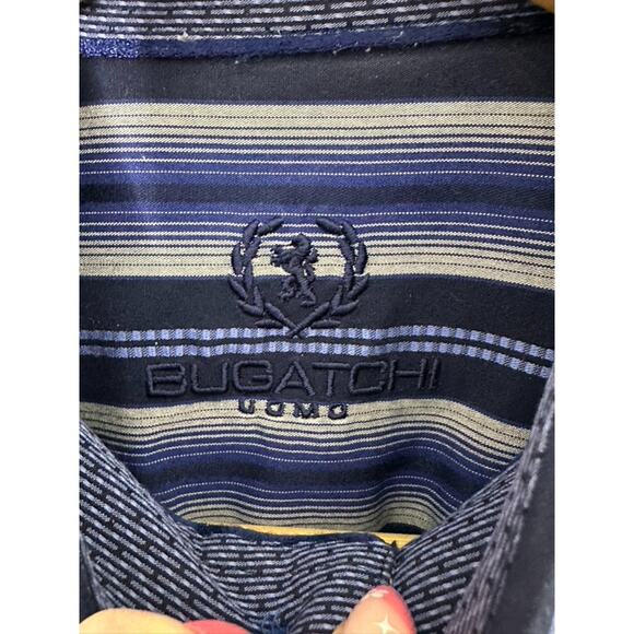 Bugatchi Classic Fit Navy Blue & Gray Long Sleeve Button Down Shirt Men's XL - Picture 7 of 7